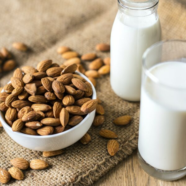 Organic almond milk and almonds